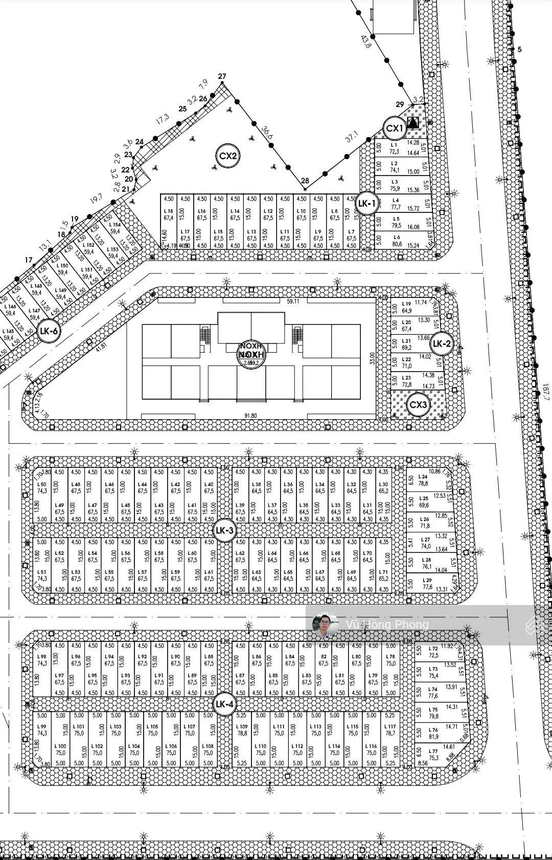 Chỉ từ 990 triệu/lô. Mở bán 148 lô đấu giá Văn Đẩu - Kiến An. Ở giữa là tòa nhà ở xã hội cao tầng