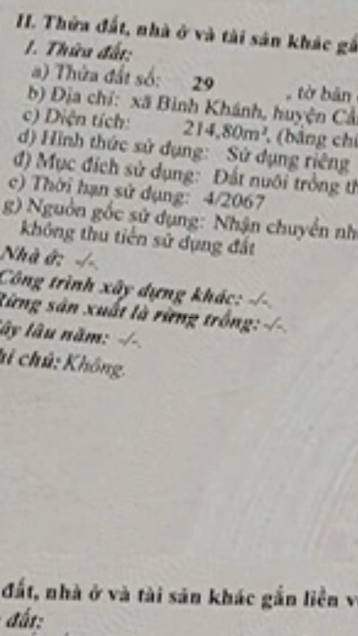 Bán nhanh 03 sổ Hồng riêng biệt sang tại xã Bình Khánh giá thanh lý 970tr