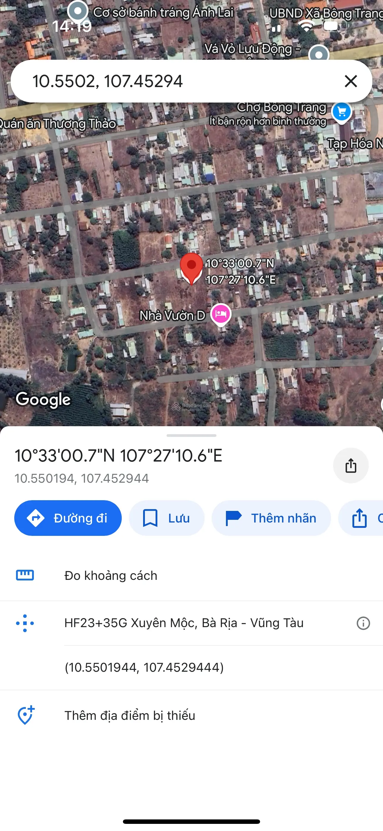 Bán lô đất xã Bông Trang, DT: 373m2 có 100m2 thổ cư giá 1,6 tỷ thương lượng