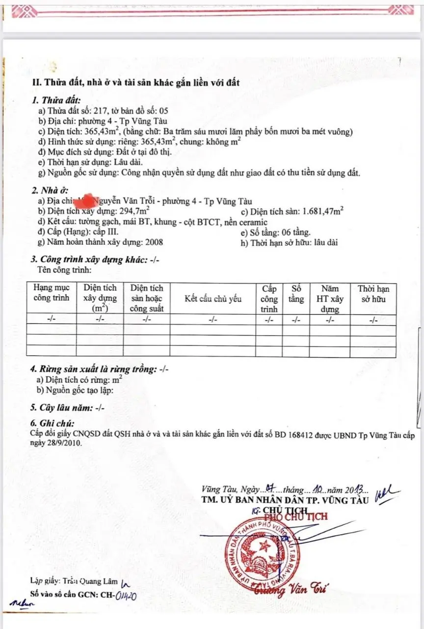 Bán nhà 6 tầng mặt tiền 8m ngang Nguyễn Văn Trỗi, Phường 4, TP Vũng Tàu, 1.681 m2 diện tích sử dụng