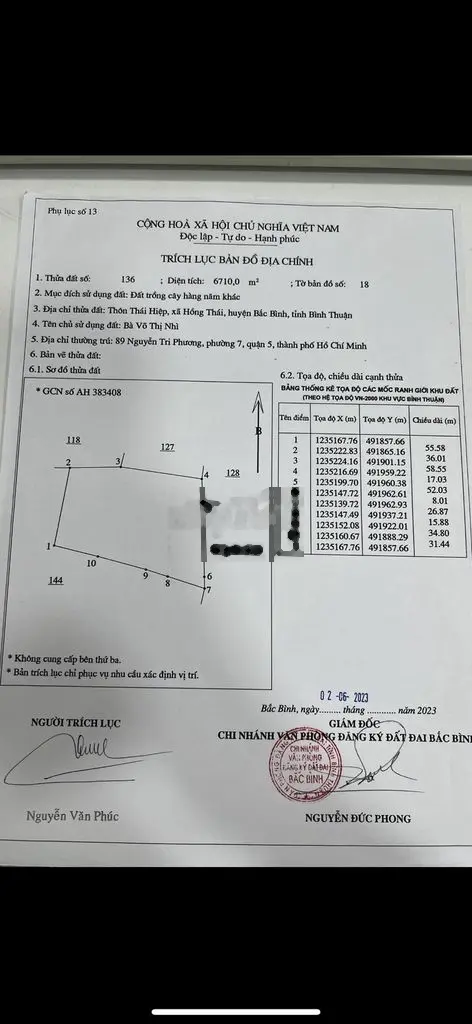 Chủ cần tiền bán gấp lô đất 6.710m2, cạnh đường liê xã Hồng Thái - SHR