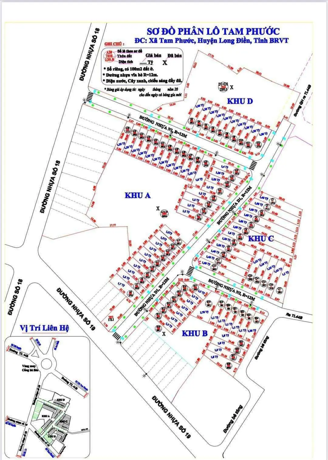 Bán đất sổ hồng giá 1,6 tỷ, diện tích 136 m2, tại Tam Phước, Long Điền, Bà Rịa Vũng Tàu