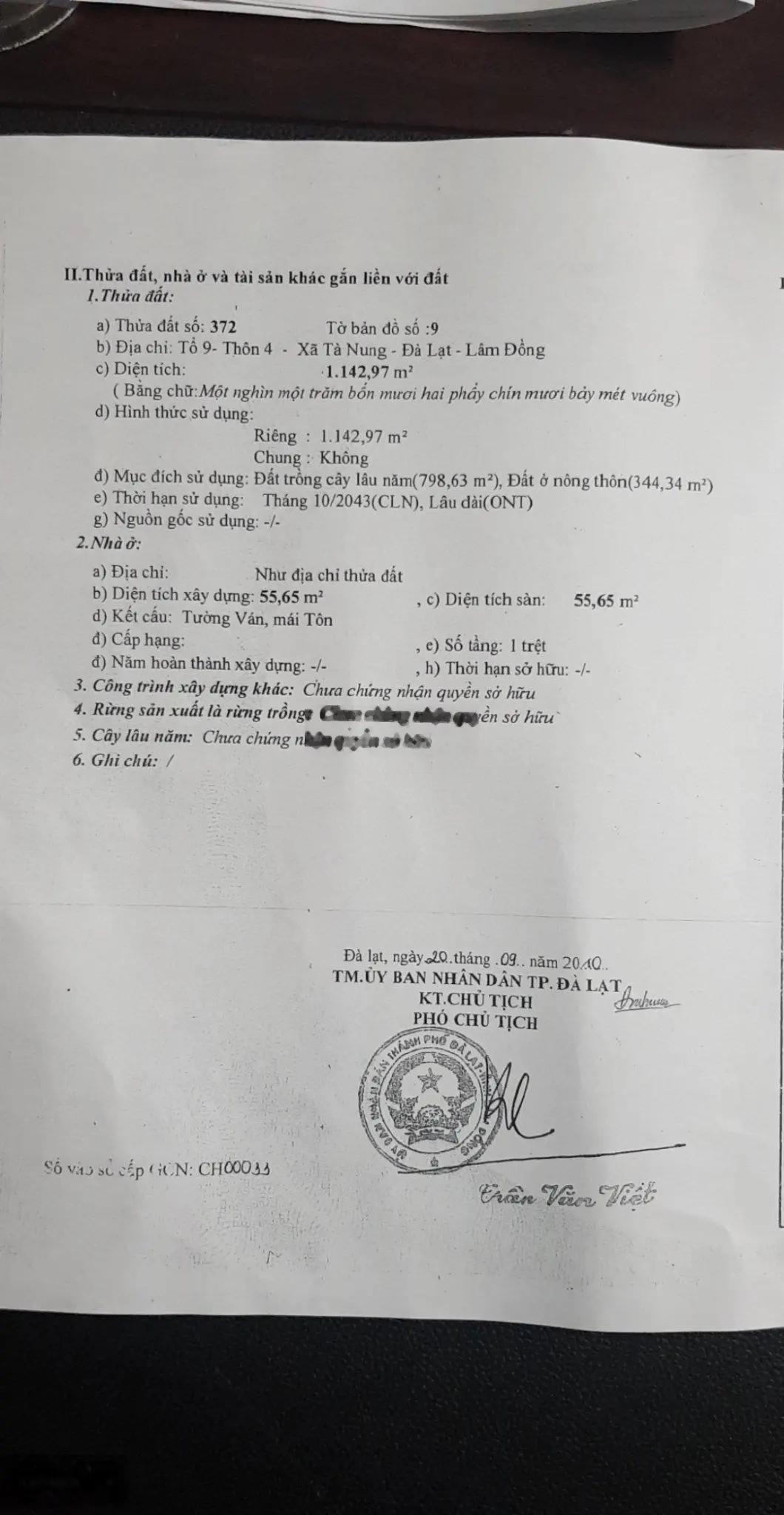 Chính chủ bán lô đất thổ cư mặt tiền đường nhựa tại trung tâm Tà Nung, kế UBND Tà Nung, TP Đà Lạt