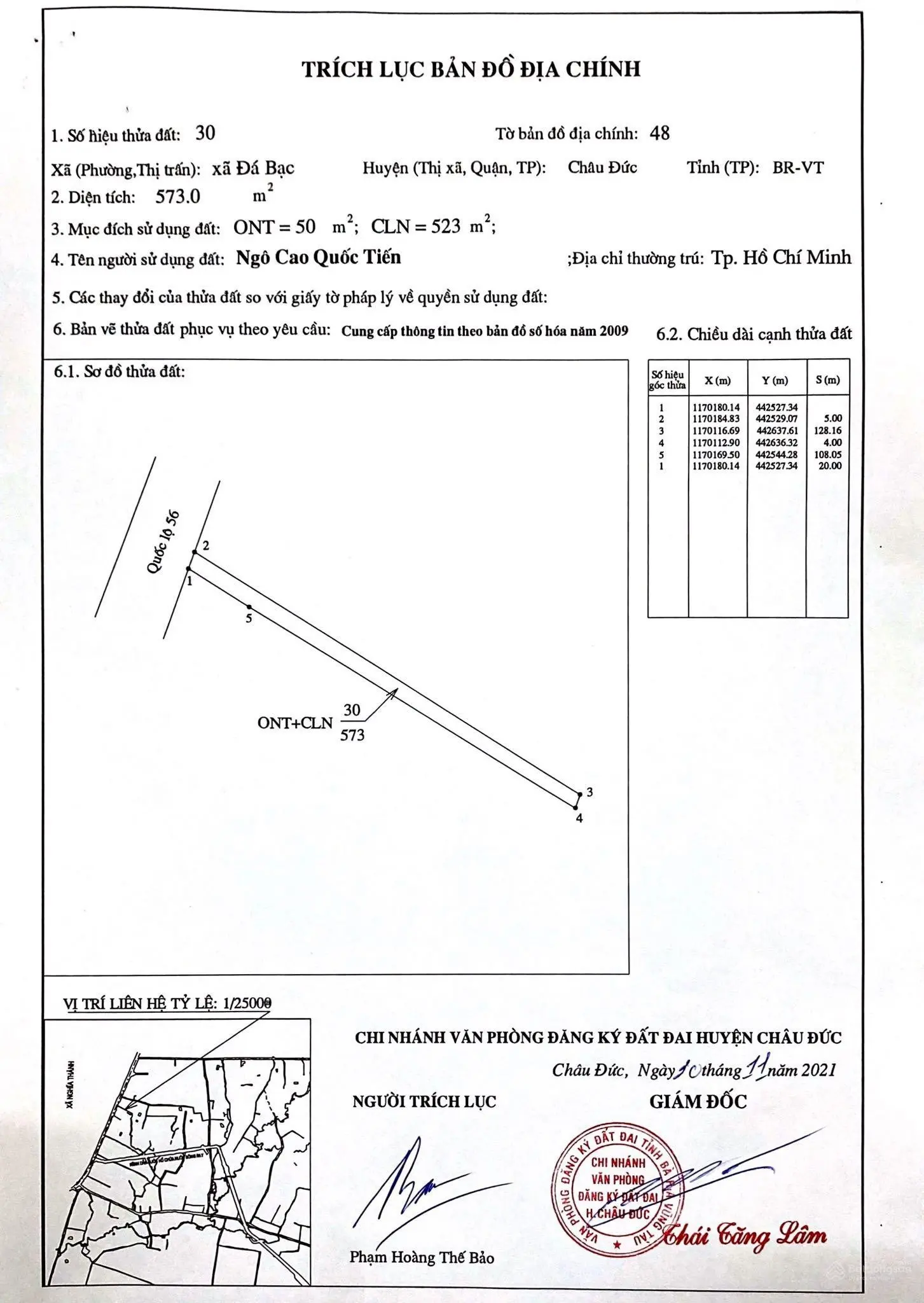 Cần bán lô đất đường nhựa QL56, xã Đá Bạc, huyện Châu Đức. BRVT