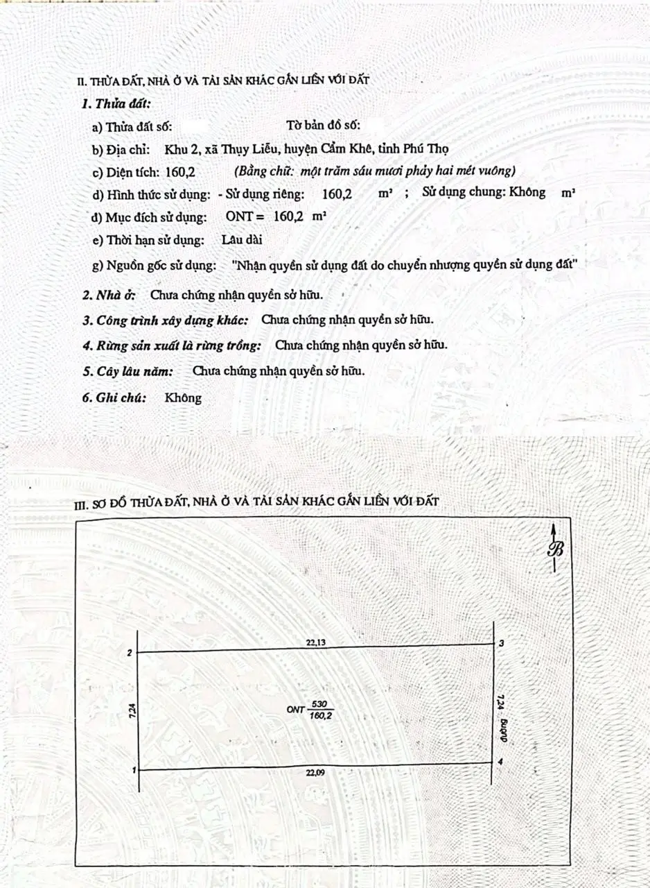 Chính Chủ - cần bán nhà riêng ngã tư đường trung tâm xã Thụy Liễu, Cẩm Khê, Phú Thọ - DT 160,2m2