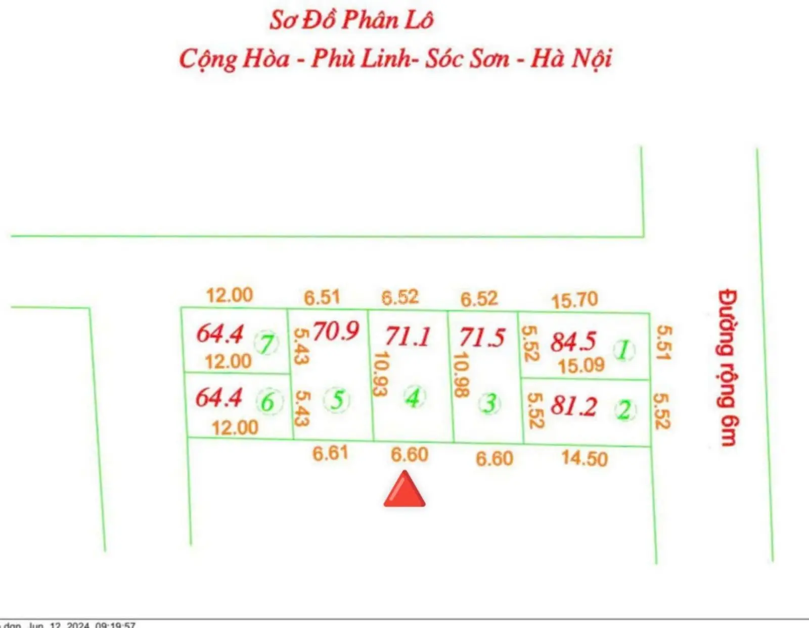 DUY NHẤT 1 lô nhỉnh 900tr 71,1m tại Cộng Hoà, Phù Linh, Sóc Sơn, HN DT 71,1m. Mặt tiền rộ