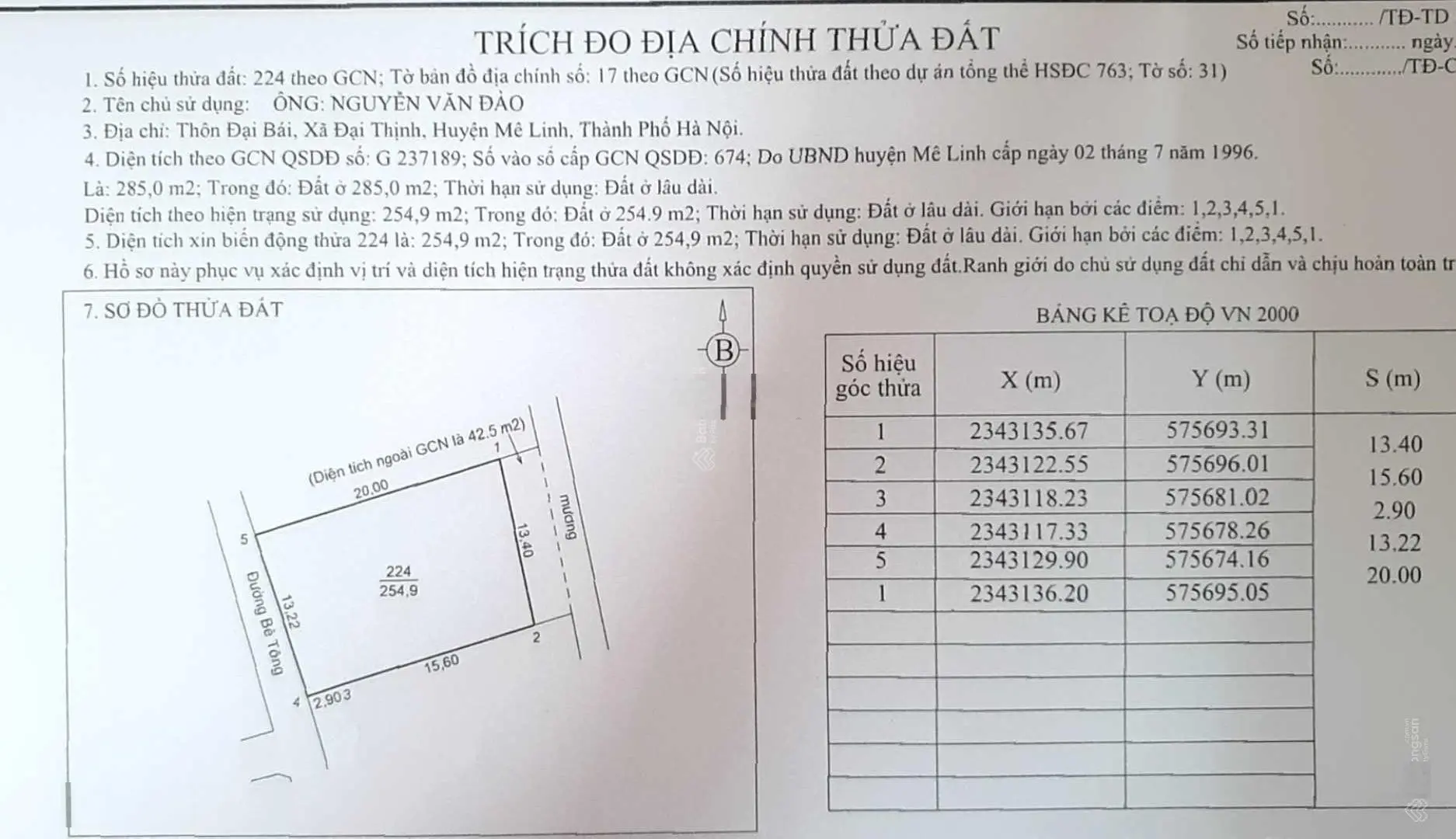 Bán đất thôn Đại Bái, Đại Thịnh, Mê Linh, 99m2, MT 5, đg ô tô vào, sđỏ full tc, giá 28,5 có gia lộc