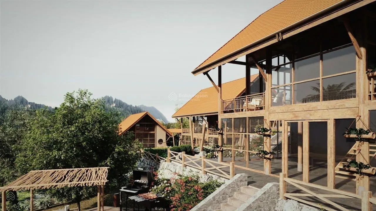 Homestay nghỉ dưỡng Hoà Bình 1000m2. Nhà trên đất, nội thất, cảnh quan sân vườn BBQ