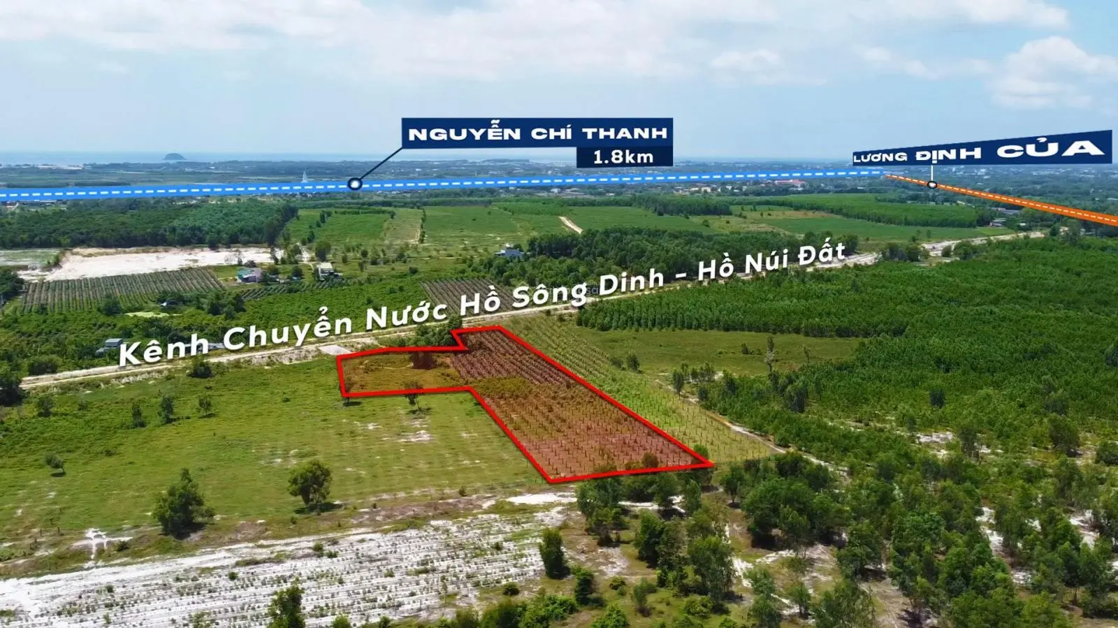 Bán đất đầu tư 27x175m, CLN, MT kênh sông Dinh 3, giá 1.1 tỷ, Tân Bình,La Gi