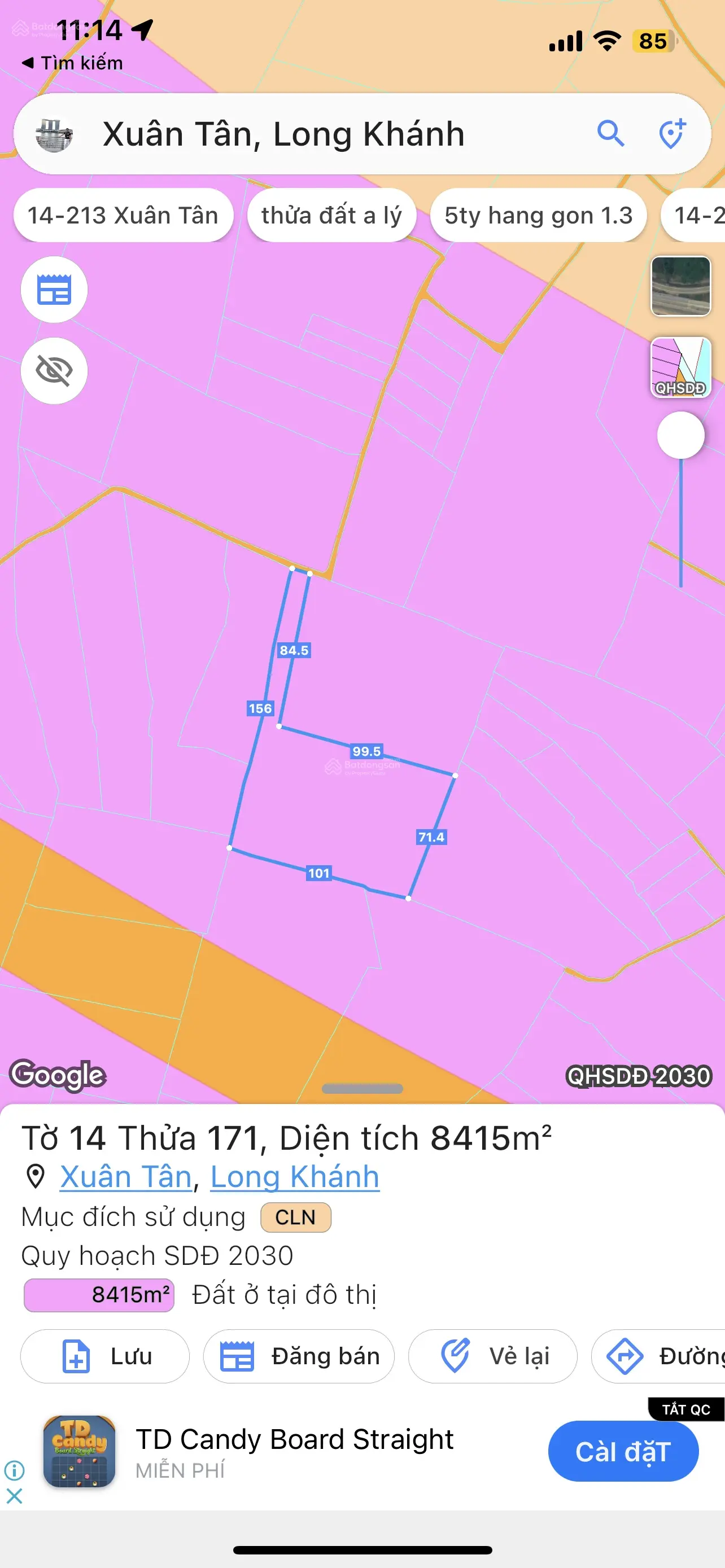 Chính chủ cần bán 8400m2, quy hoạch đất giá tốt, cách QL 56 chỉ 1.6km, vuông bằng đẹp 0902 416 ***