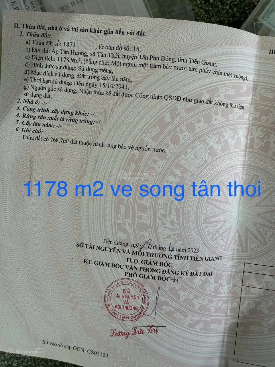 Chỉ cần 400 triệu có ngay 1.178m2 mặt tiền sông Mê Kong, gần các KDL sinh thái tương lai