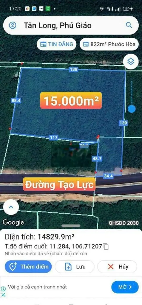 Bán đất Mẫu đường Tạo Lực Xã Tân Long 1,5 Ha giá 24,3 tỷ