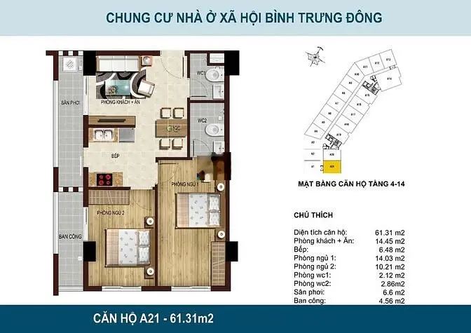 Bán lại căn góc chung cư HQC Bình Trưng Đông,DT 66m2 giá 2.1tỷ/căn