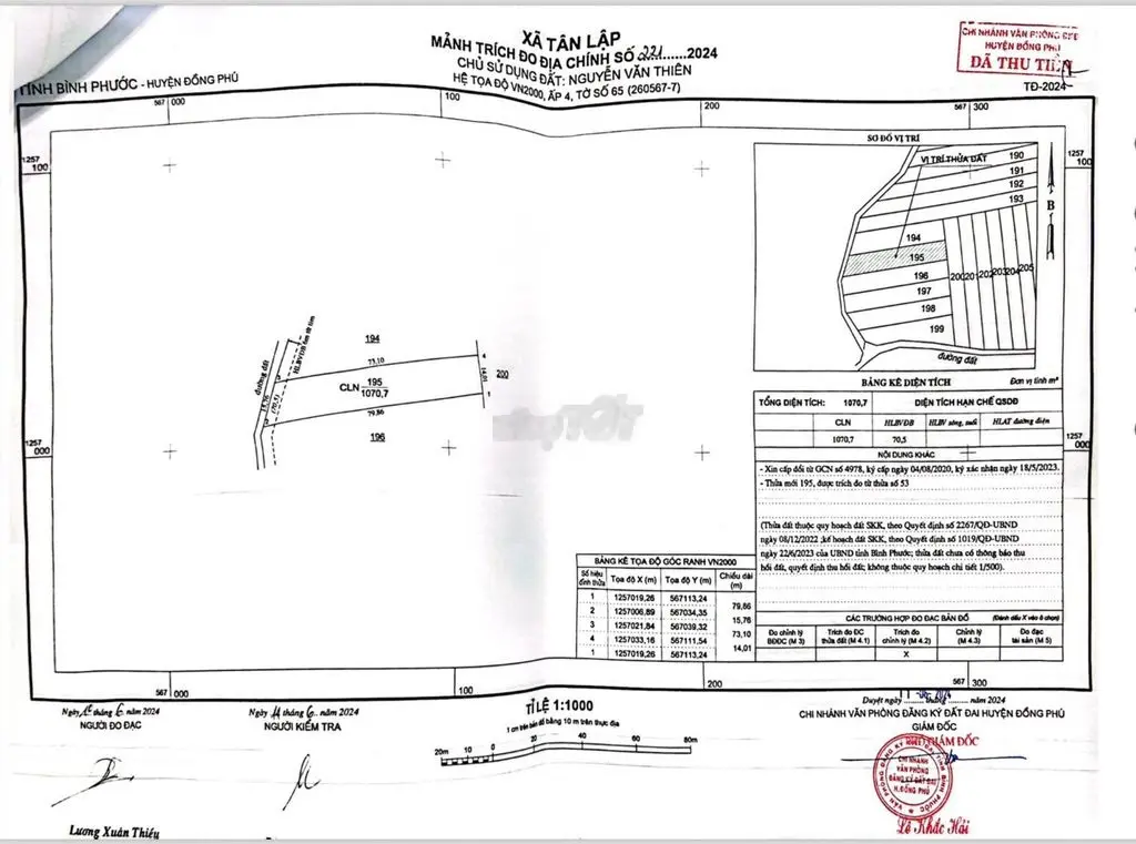 Bán lô 16x72m Gần KCN Đồng Phú Sổ Sẵn