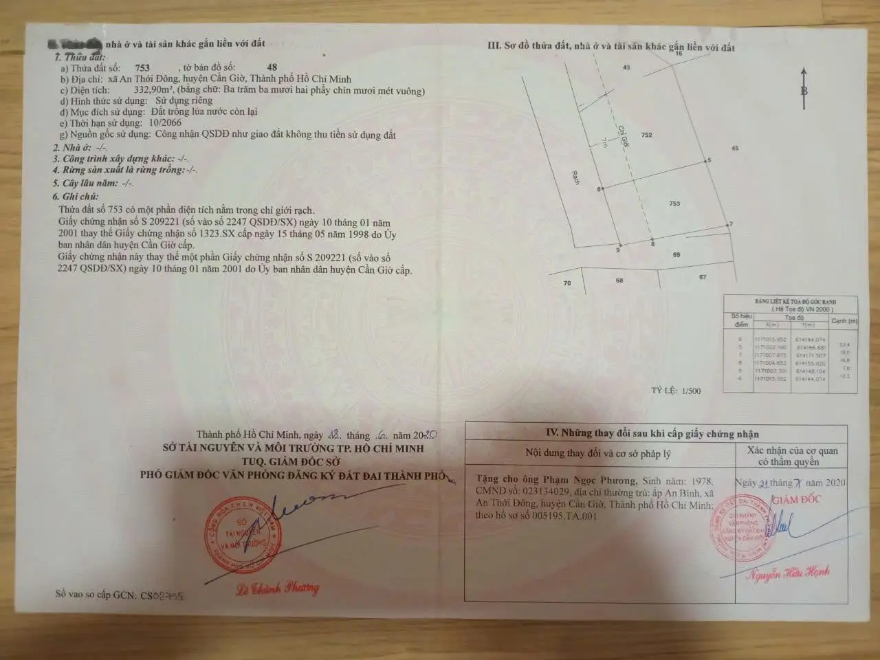 Chính chủ bán đất quy hoạch thổ cư 815m2 khu dân cư An Thới Đông huyện Cần Giờ