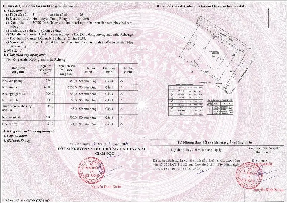 Bán nhà xưởng chính chủ DT 20308,2m2 tại An Hòa, Trảng Bàng, Tây Ninh