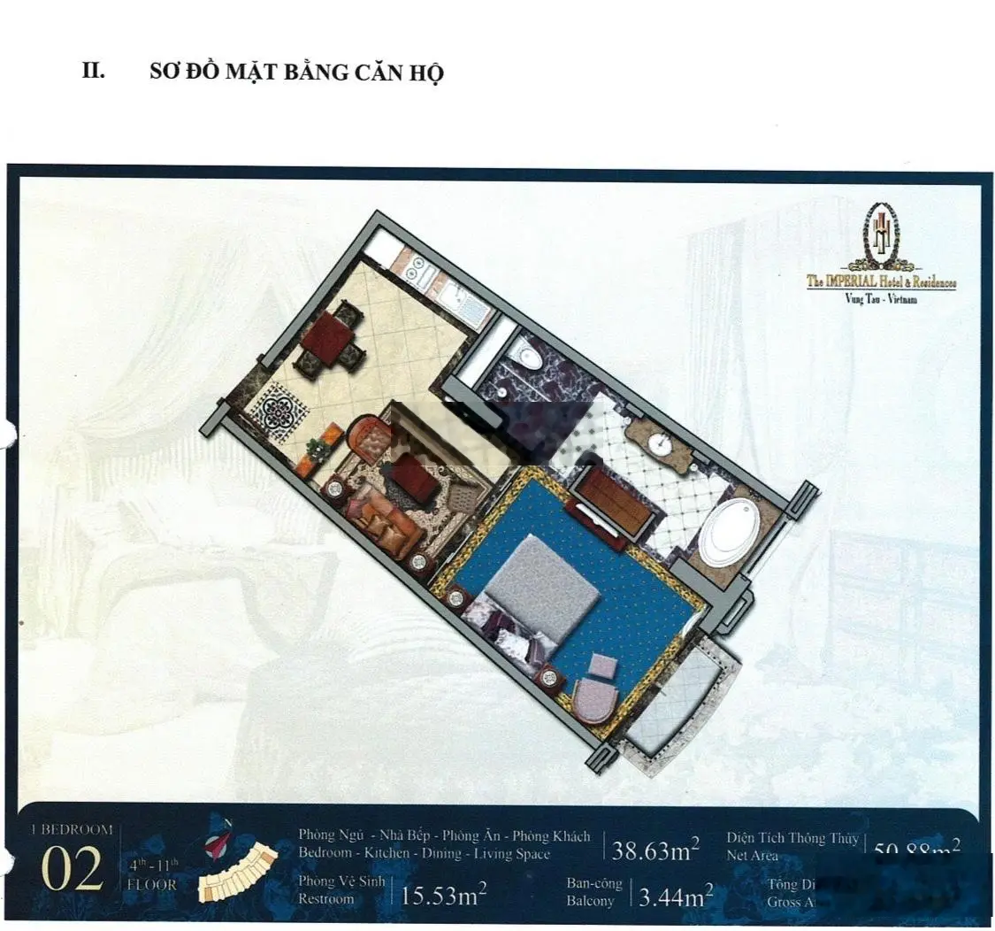 Chuyển công tác Hà Nội, tôi cần bán lại căn hộ Imperial Vũng Tàu, DT: 55.6m2 1PN, giá 3.5 tỷ