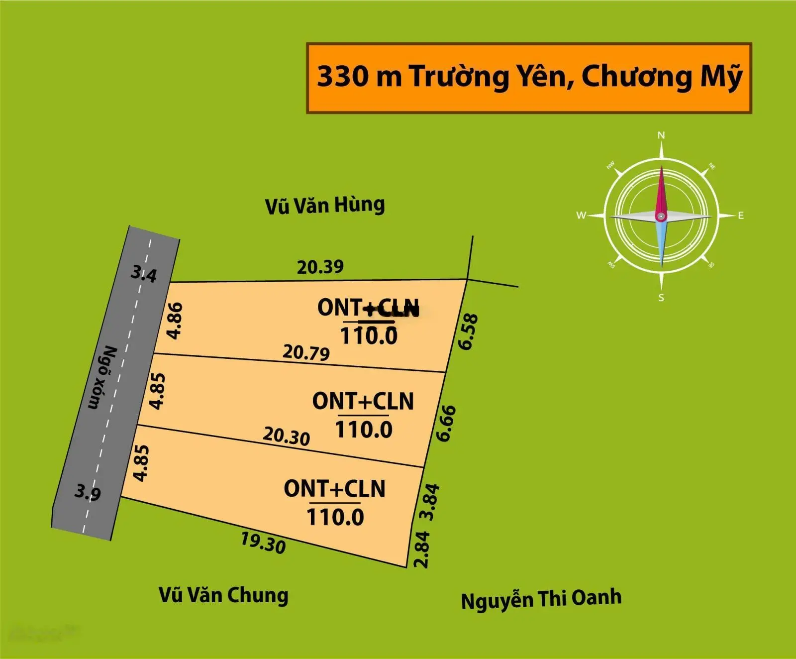 Chính chủ cần bán đất thổ cư tại Tân Yên, Trường Yên 110m2, giá 17,5 triệu/m2. LH 0969 948 ***