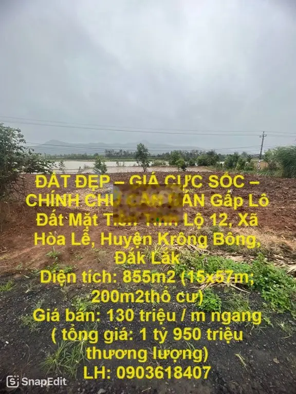 CHÍNH CHỦ CẦN BÁN Gấp Lô Đất Mặt Tiền Tỉnh Lộ 12 Krông Bông