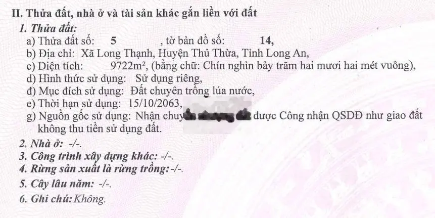 Bán 26.000 m2 đất ONT, Thủ Thừa, DT833-DT817 gần QL N2