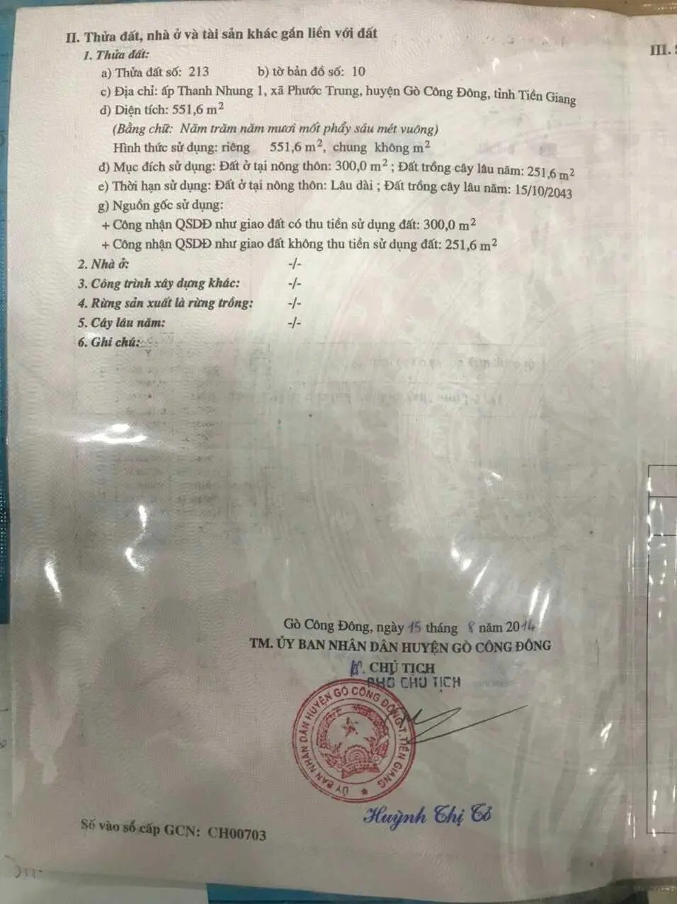 Kẹt tiền cần bán lô đất thổ cư mặt tiền Thanh Nhung, xã Phước Trung, Gò Công Đông, 10x50m