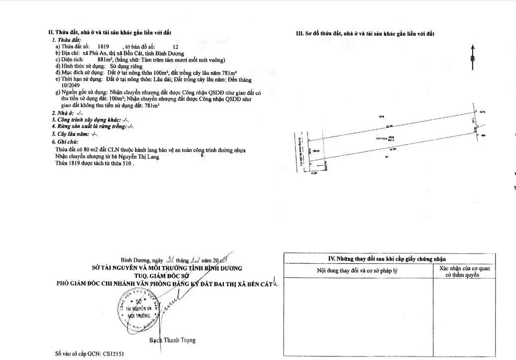 (Phát Mại) lô đất 900m2 tại Phú An - Bến Cát