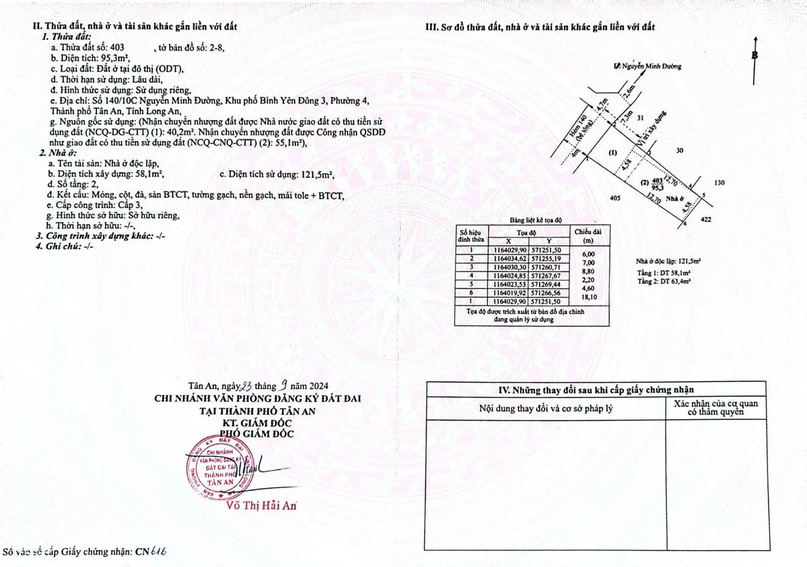 Bán nhà 1 trệt 1 lầu hẻm 140 Nguyễn Minh Đường, Phường 4, Tp Tân An, DT: 6 x 18 hậu 4.6