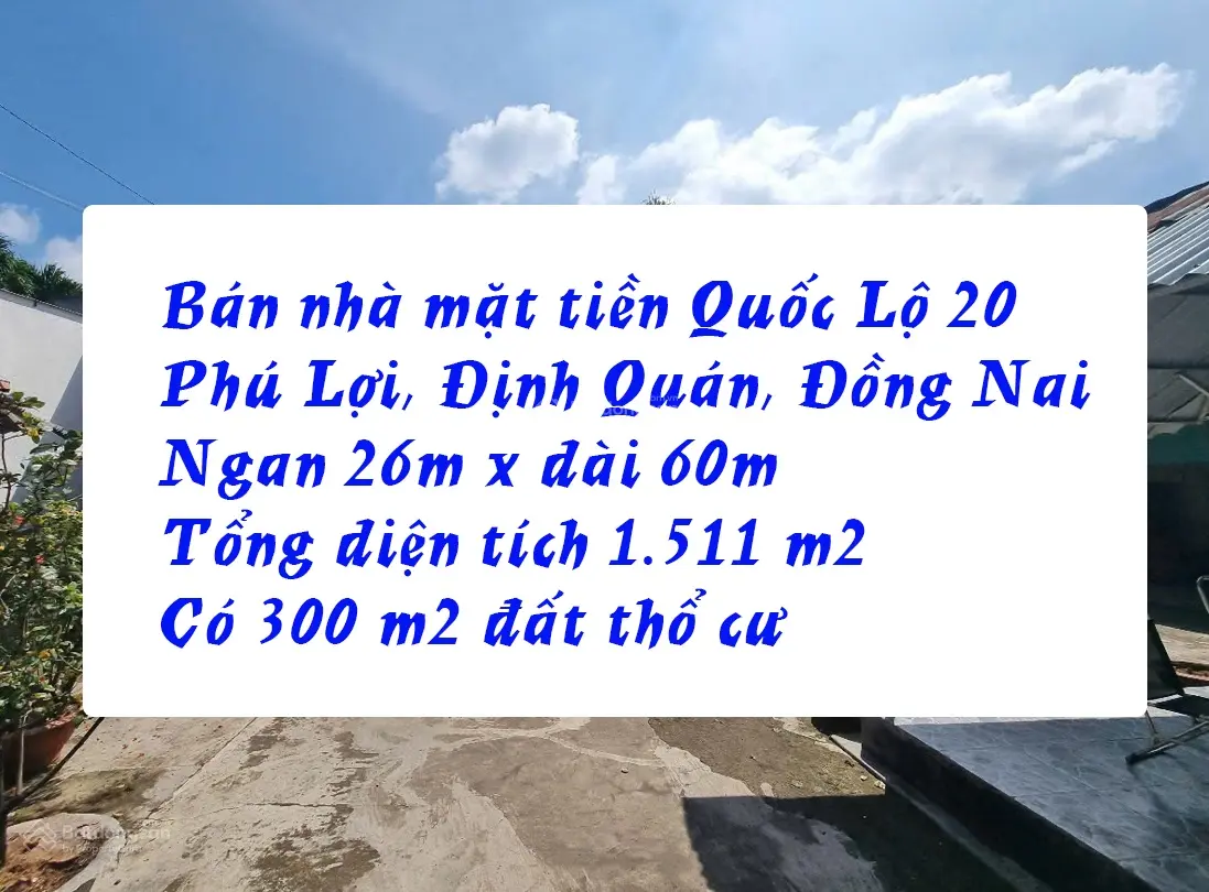 Bán nhà đất mặt tiền đường Quốc Lộ 20, Xã Phú Lợi, huyện Định Quán, tỉnh Đồng Nai