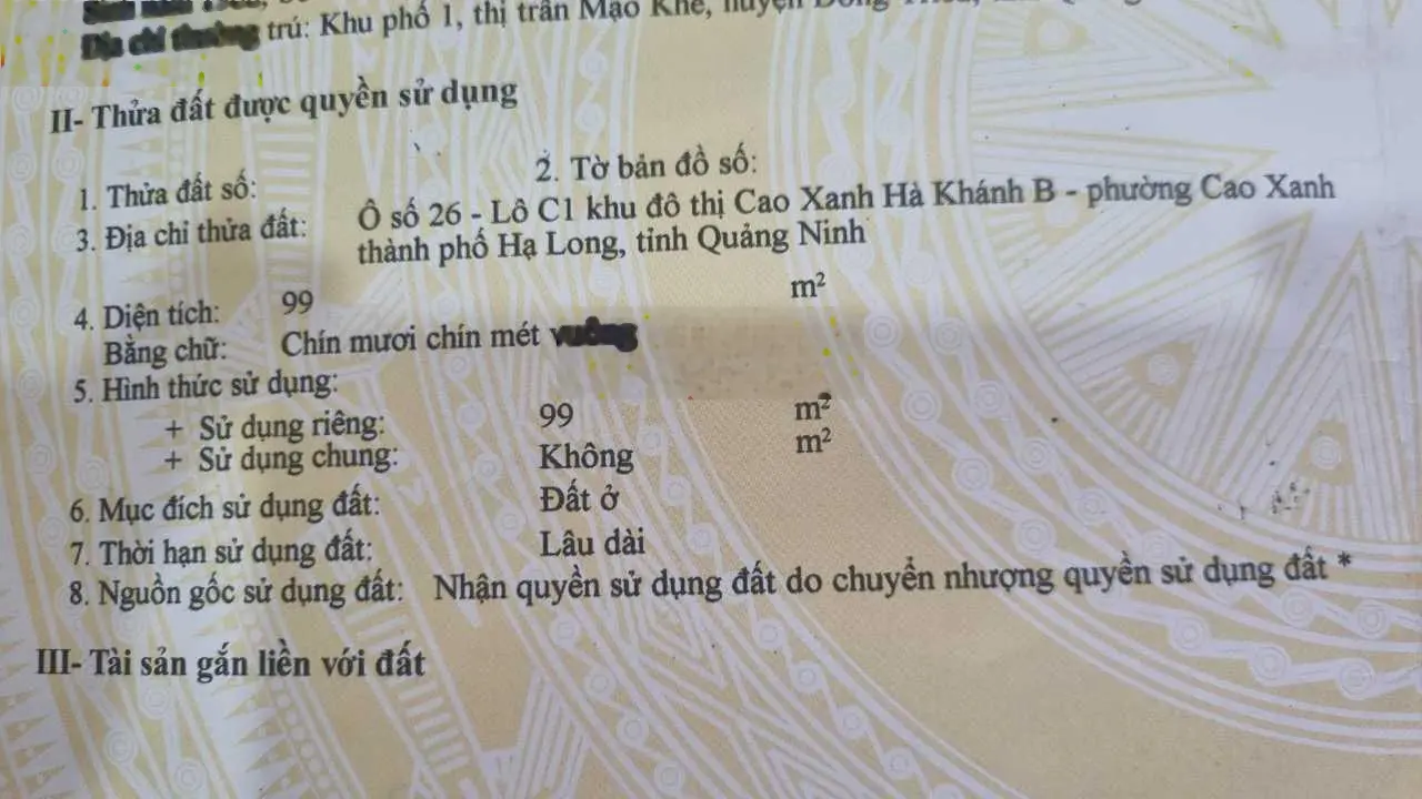 Bán nhanh 4.2 tỷ (bao thuế) - liền kề Hà Khánh B - 99m2, mặt tiền 6m, SĐCC