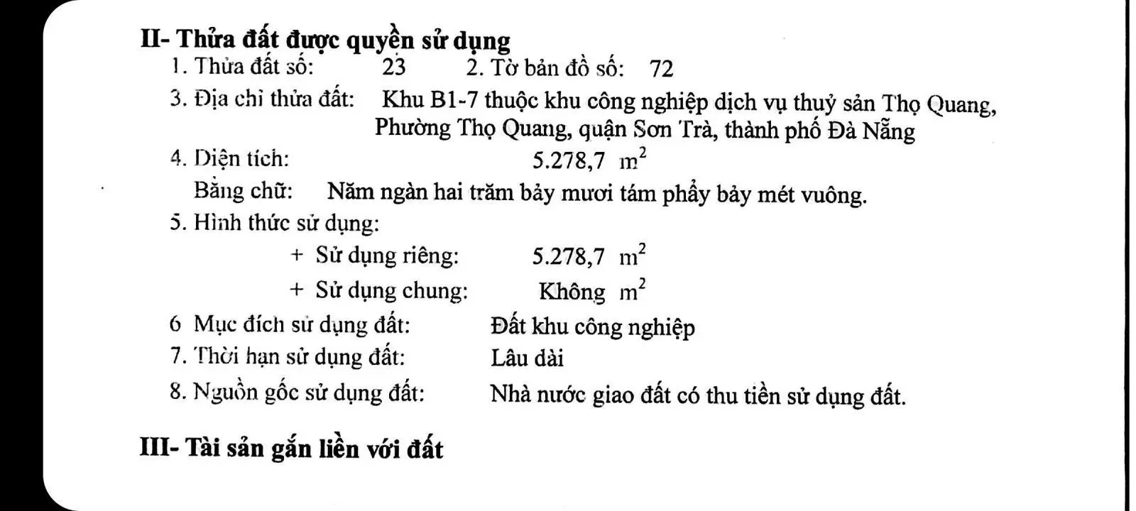 Bán đất KCN cảng cá thọ Quang, 5200m2, đất SXKD, 50 năm, giá chỉ 12tr/m2