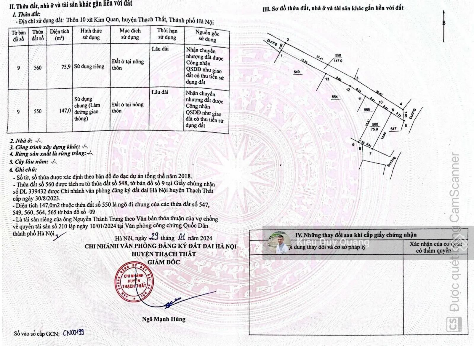 75.9m2 full thổ cư, 2 mặt đường trước sau, ô tô đỗ cửa tại Kim Quan, Thạch Thất