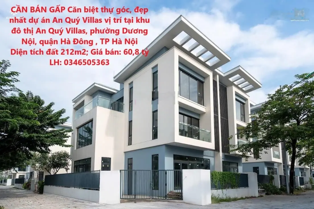 CẦN BÁN GẤP Căn biệt thự góc, đẹp nhất dự án An Quý Villas vị trí tại quận Hà Đông , Hà Nội