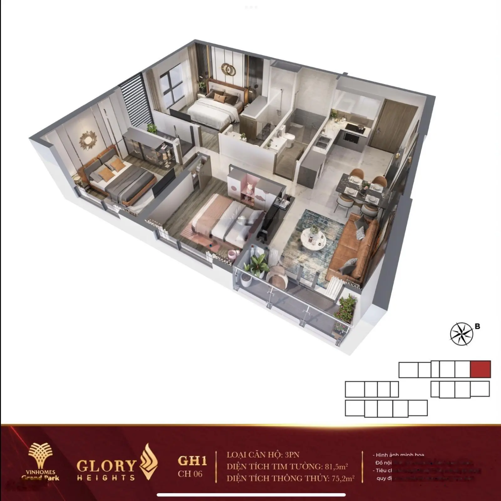 Chính chủ cắt lổ 800tr căn 3PN Glory tầng trung View hồ bơi, Cạnh Vincom, DT 81,5m2 giá 4,7 tỷ