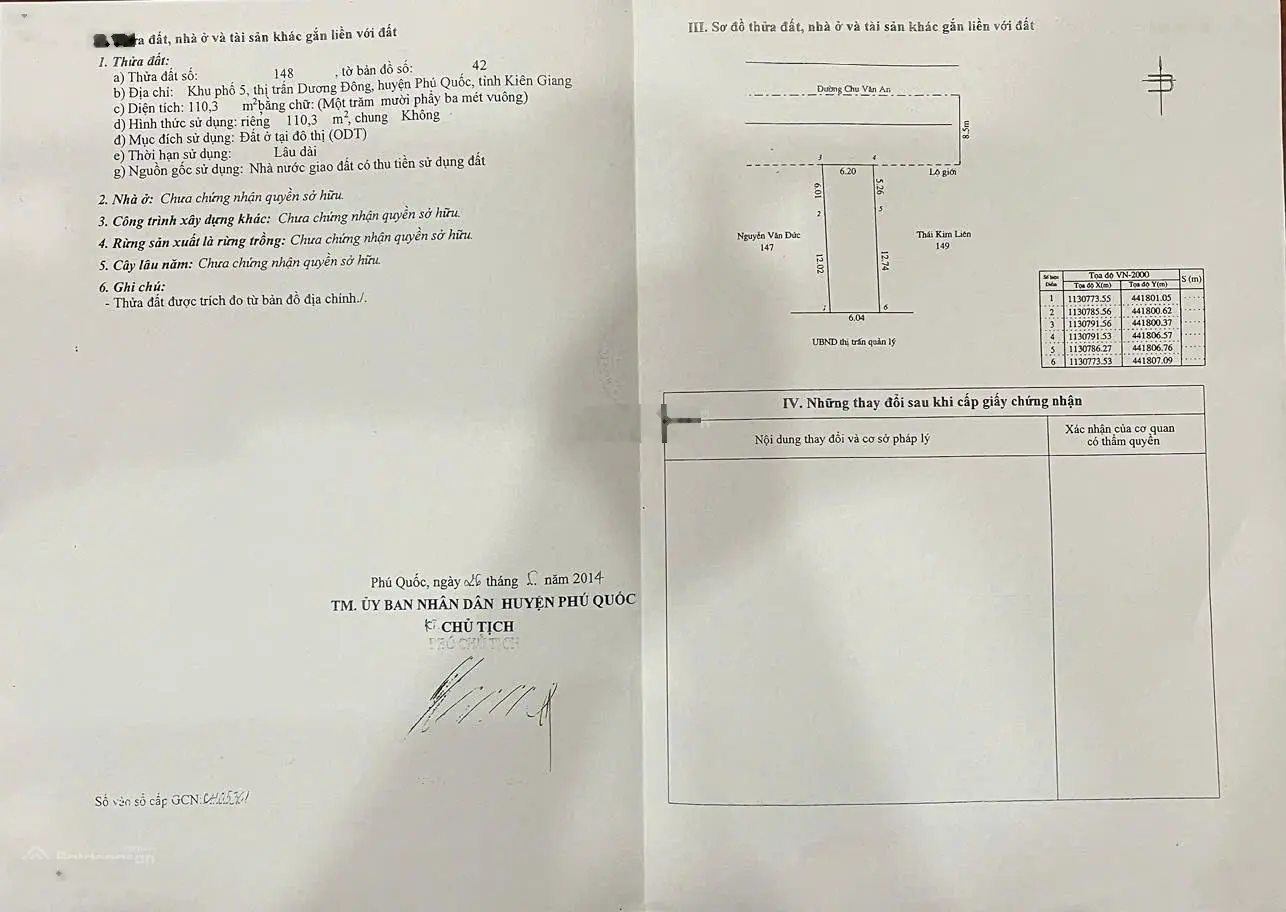 110 M2 Đất ở đô thị 100%, đường Chu Văn An trung tâm Dương Đông giá rẻ