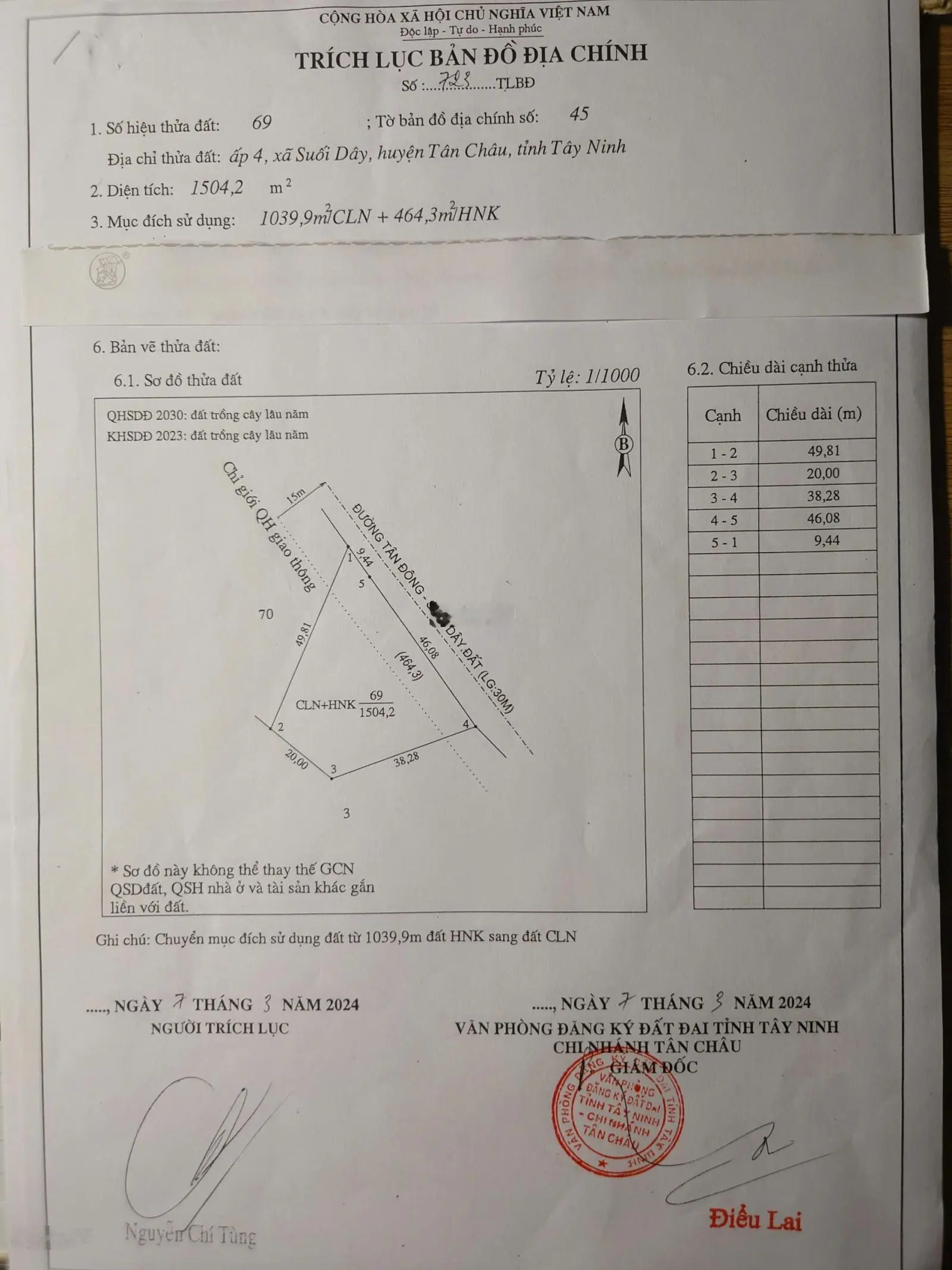 Gia đình Chủ ra gấp Lô đất 2 mặt tiền Suối Dây, Tân Châu, Tây Ninh