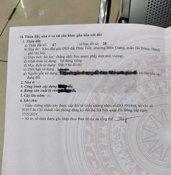 Bán đất đấu giá Phúc Tiến - Biên Giang - Hà Đông