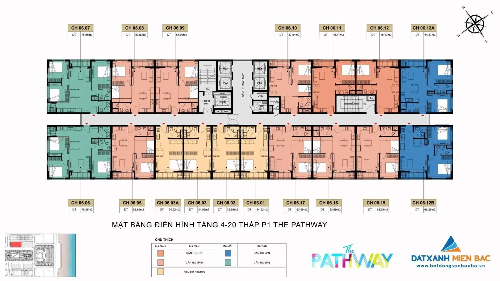 Bán căn hộ P1-515 -2.8 tỷ -54 m2 tại dự án Sun The Pathway