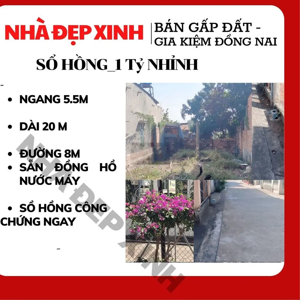 Gia Đình Kẹt Tiền Cần Bán Gấp Đất Xây Nhà 5.5*20 m, Nhỉnh 1 tỷ