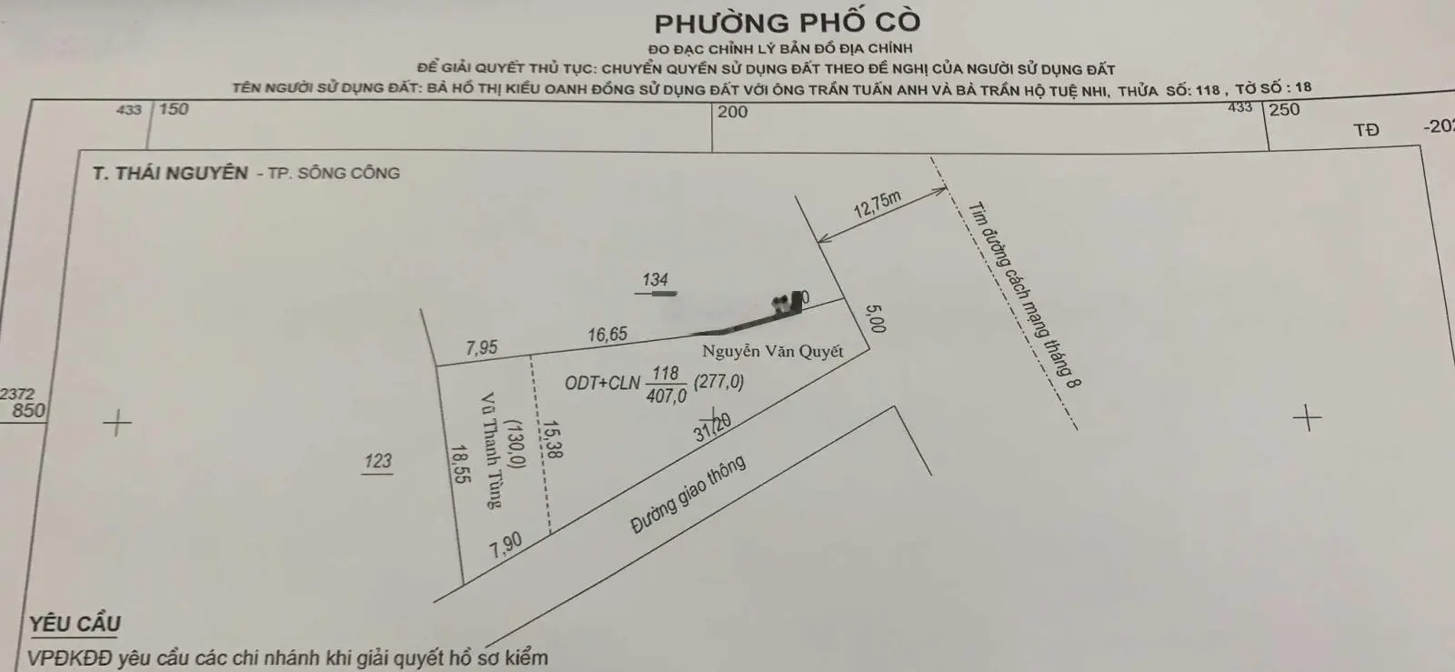 Bán mảnh đất tại Phố Cò, Sông Công. Diện tích 130m2