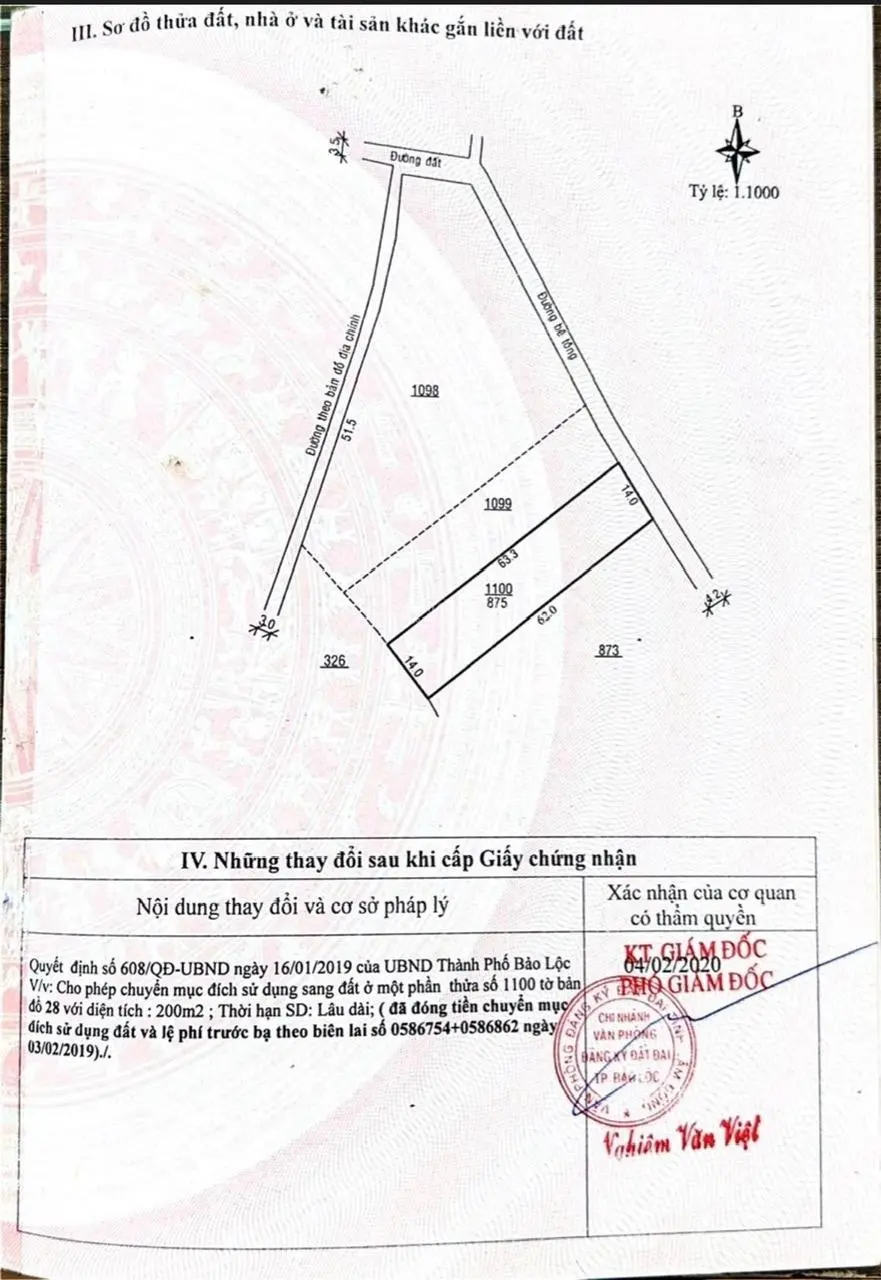 875m2 sẵn 200m2 thổ cư sau lưng uỷ ban xã Đamri Tp Bảo Lộc