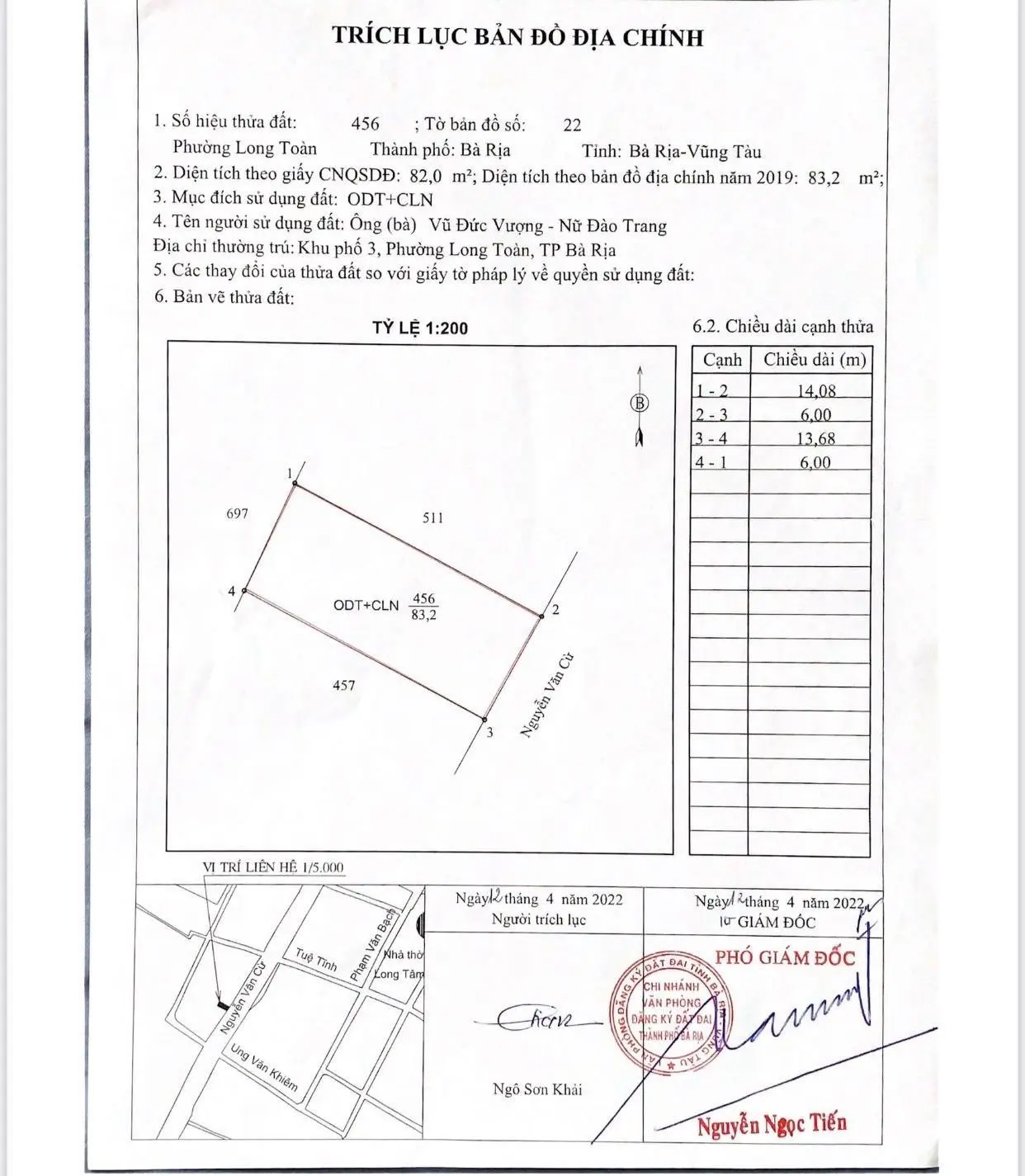 Cần bán nhà đất mặt tiền đường Nguyễn Văn Cừ, Phường Long Toàn, TP - Bà Rịa