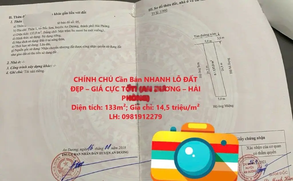 Chính chủ cần bán nhanh lô đất đẹp – giá cực tốt!(an dương –hải phòng)