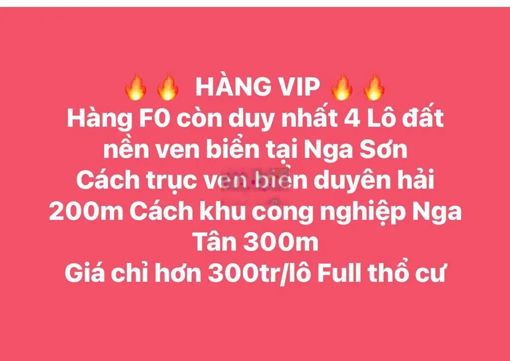 Chỉ hơn 300tr cho lô đất siêu đẹp, sát KCN430ha, đường ven biển