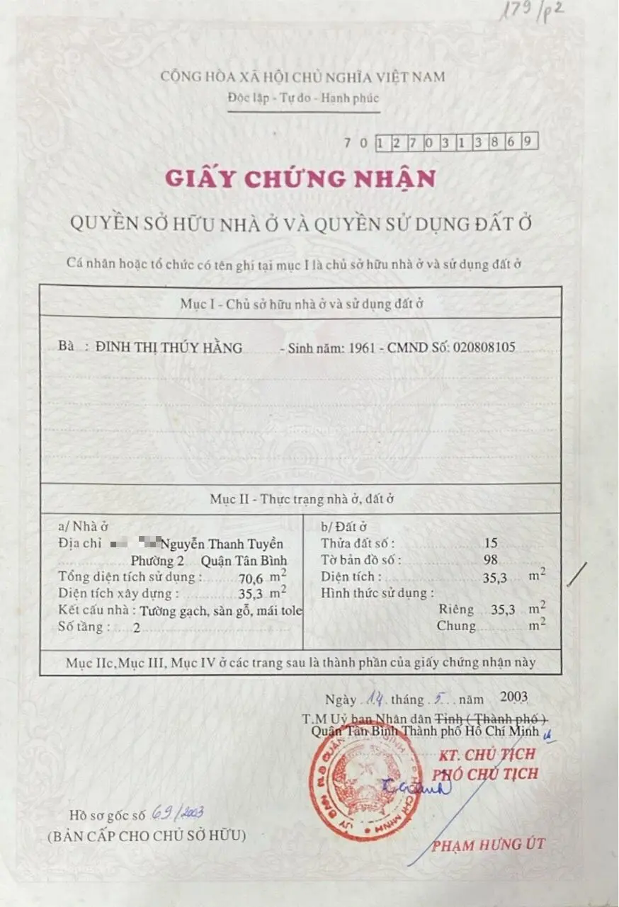 Bán nhà hẻm 3m Nguyễn Thanh Tuyền, phường 2, Quận Tân Bình, giá 3,8 tỷ - 35,3m2