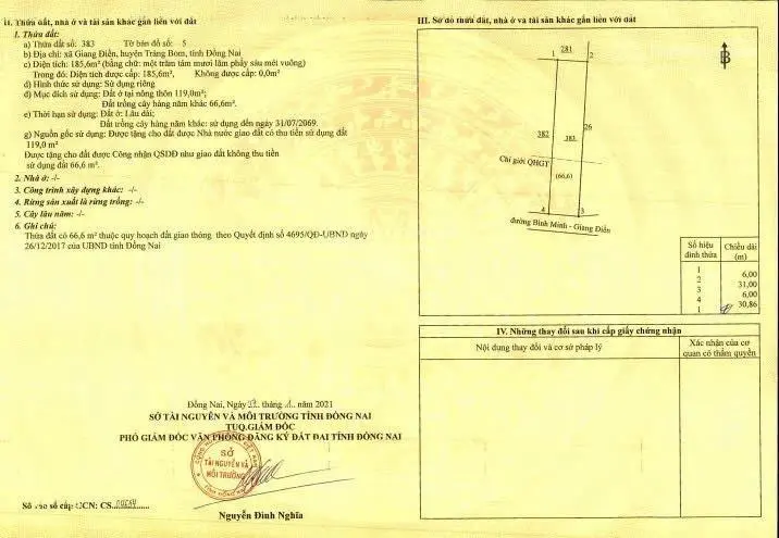 12,75m Mặt tiền đường Bình Minh - Giang Điền. Sổ riêng thổ cư 2 cuốn. Có bán lẻ