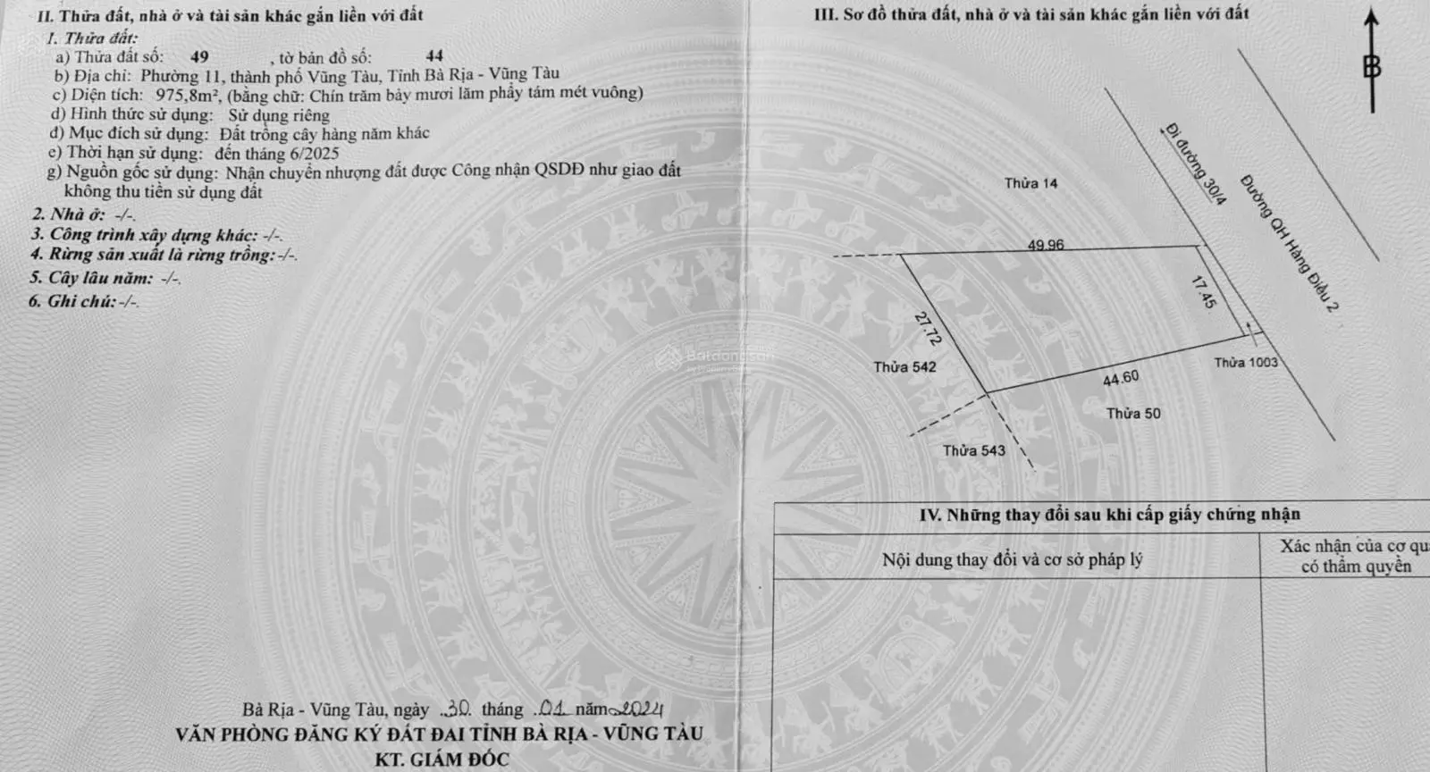 Bán 975m2 đất đường 30/4 và Hàng Điều phường 11 tp. Vũng Tàu