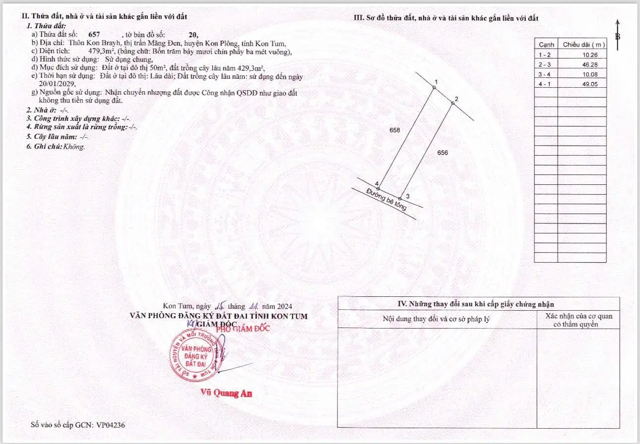 Bán lô đất thổ cư thuộc thị trấn Măng đen giá 550tr