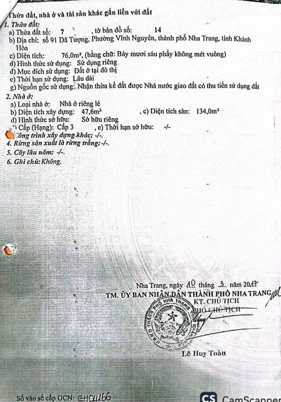 Bán nhà 3 tầng. Đường Dã Tượng, Phường Vĩnh Nguyên, Nha Trang. Dt:76m2. Sổ hồng. Lh:0931183878