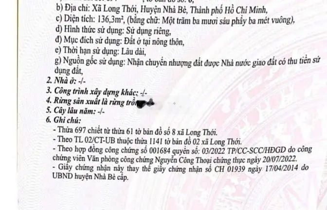 Đất đường 10 m, 126 Nguyễn Văn Tạo, Long thới. 7,8*18 giá 4,8 tỷ.