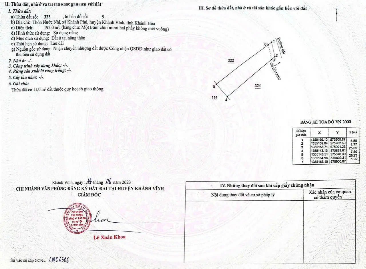 Bán lô đất Nước Nhỉ - Khánh Phú full thổ cư chỉ 525tr